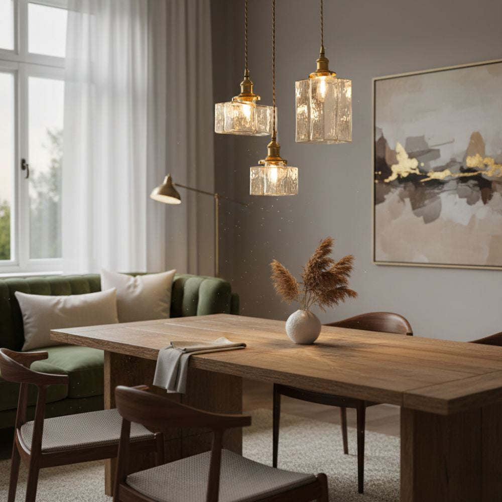 Vintage strukturerad glaspendellampa